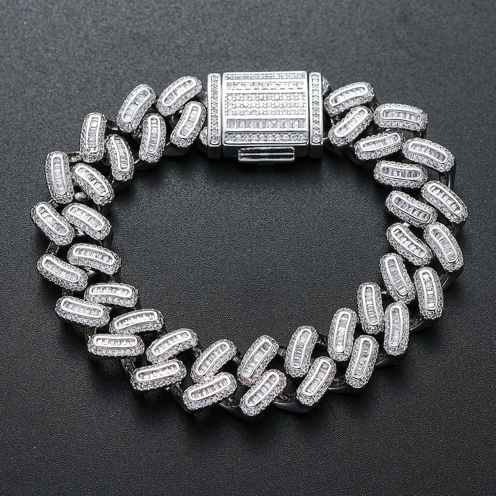 Hip Hop Diamond Shape Cuban Link Cubic Zirconia Bracelet for Men