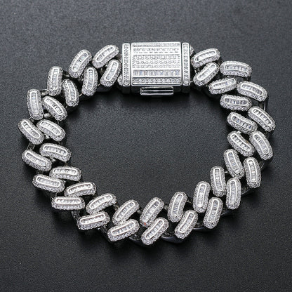 Hip Hop Diamond Shape Cuban Link Cubic Zirconia Bracelet for Men