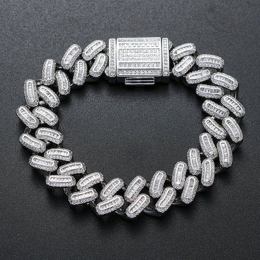 Hip Hop Diamond Shape Cuban Link Cubic Zirconia Bracelet for Men