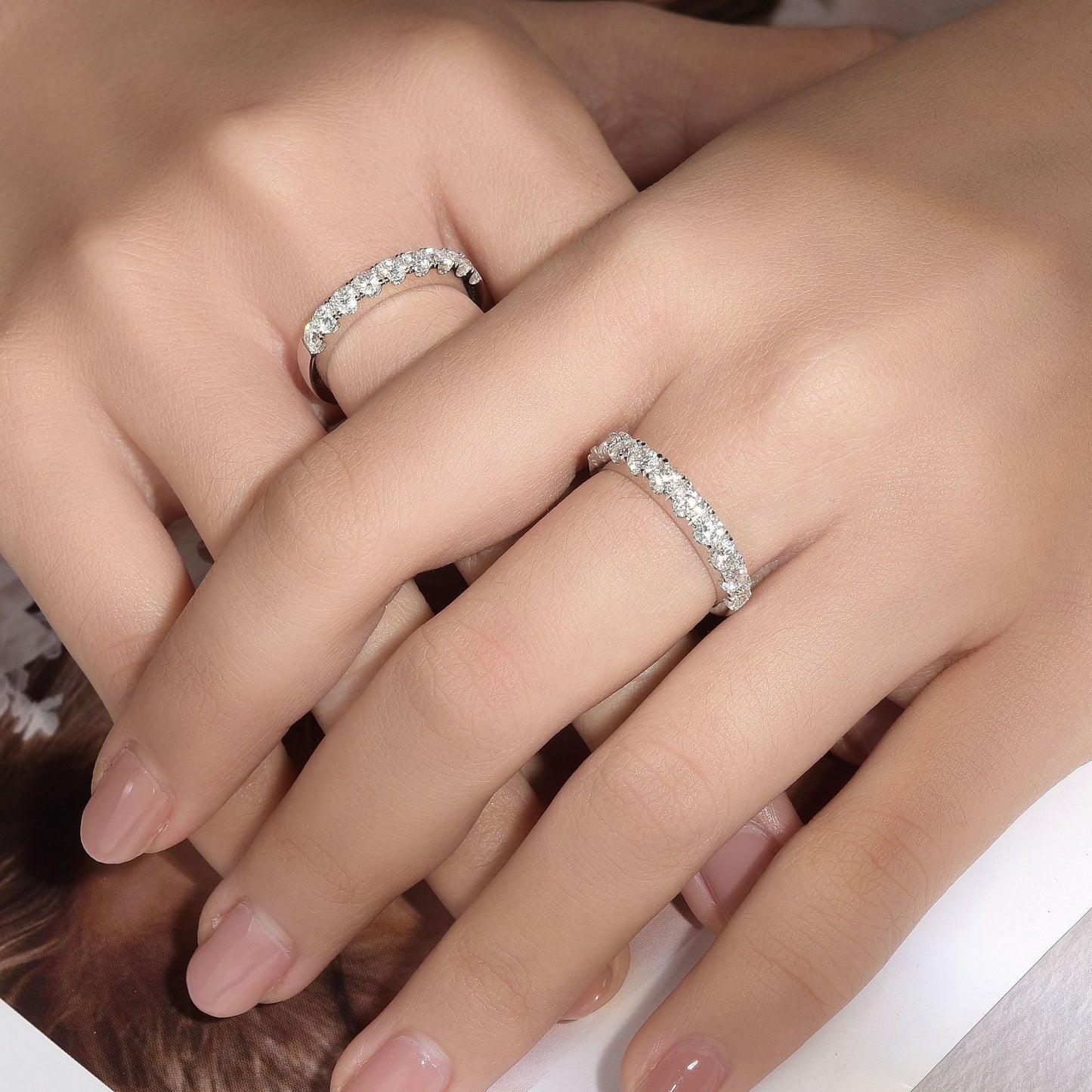 10-Stone Moissanite Ring, S925 Silver 18K Gold Plated Wedding Band for Women product image