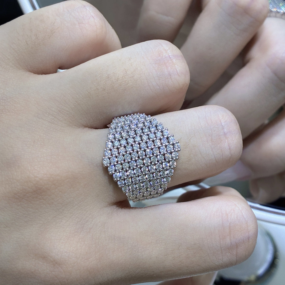 Moissanite Cluster Ring, Round-Cut Pavé Dome Ring, S925 Silver 18K Gold Plated product image