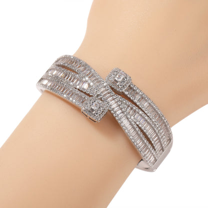 Elegant Cubic Zirconia Copper Bangle Bracelet for Women in Gold, Silver & Rose Gold