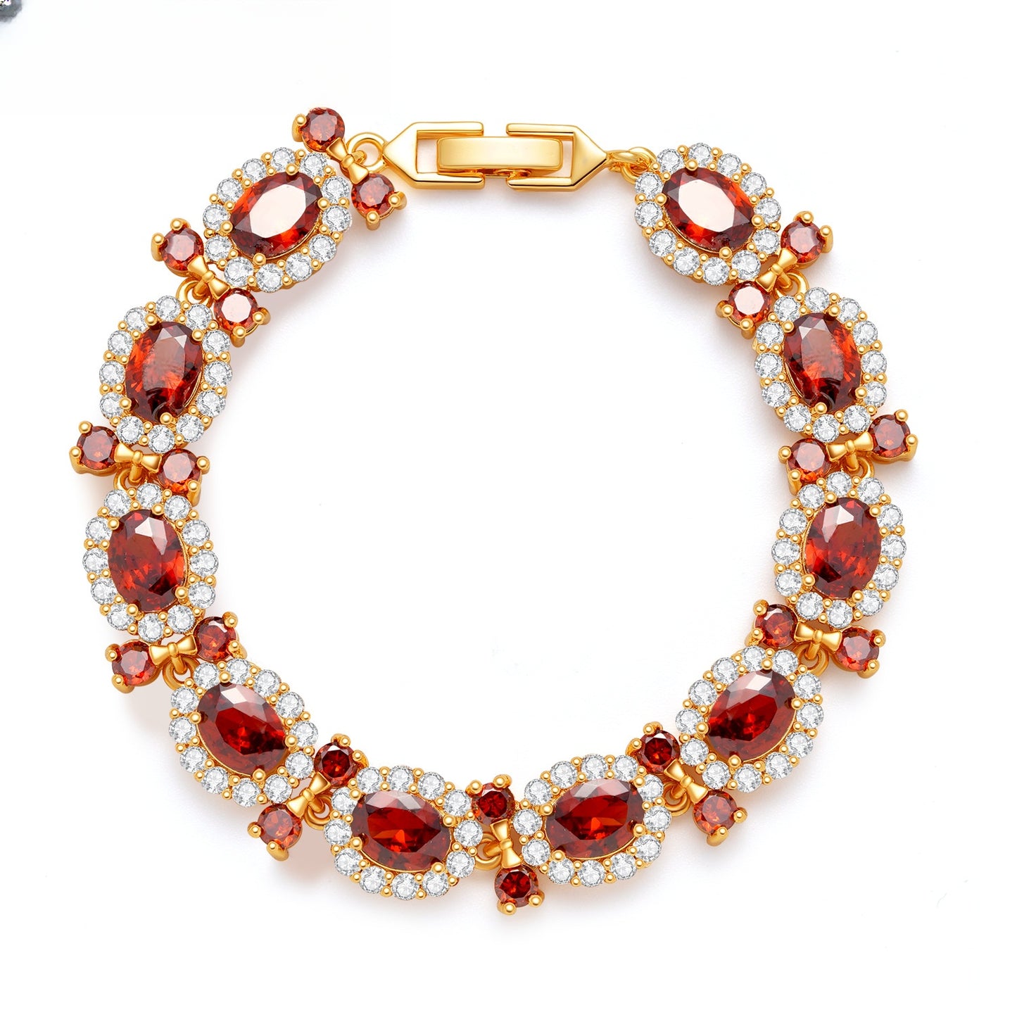 Bow Accent Oval Gemstone Halo Bracelet for Women Elegant Party Jewelry