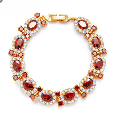 Bow Accent Oval Gemstone Halo Bracelet for Women Elegant Party Jewelry