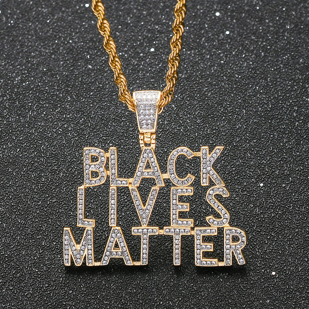 Hip Hop Letter Cubic Zirconia Pendant Necklace for Men and Women