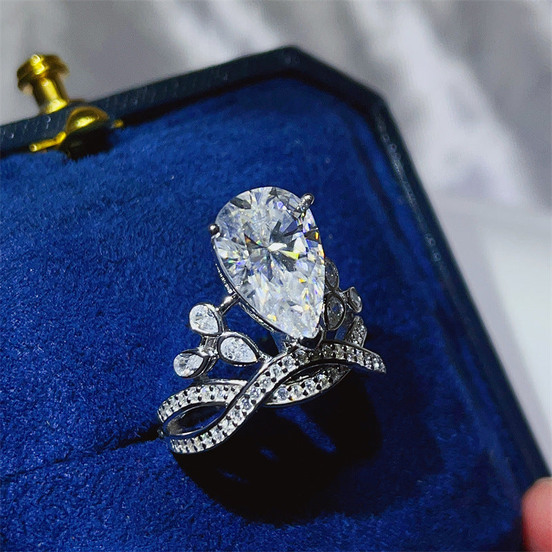 5 Carat Pear Cut Moissanite Crown Ring for Women, Halo Engagement Ring product image