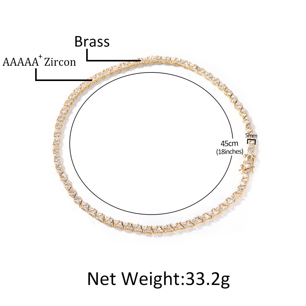 Unisex Iced Zircon Tennis Chain Necklace in Gold and Silver Tone Hip Hop Copper Jewelry