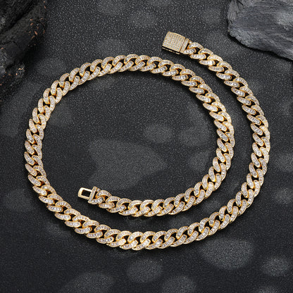 10mm Iced Cuban Link Chain Necklace, Zirconia-Set, Unisex Hip Hop Jewelry, White and Yellow Tone