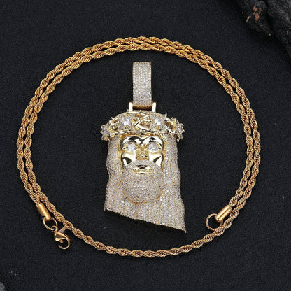 Jeweled Cartoon Face Pendant Necklace, 3MM Twisted Rope Chain, Gold Tone / Silver Tone