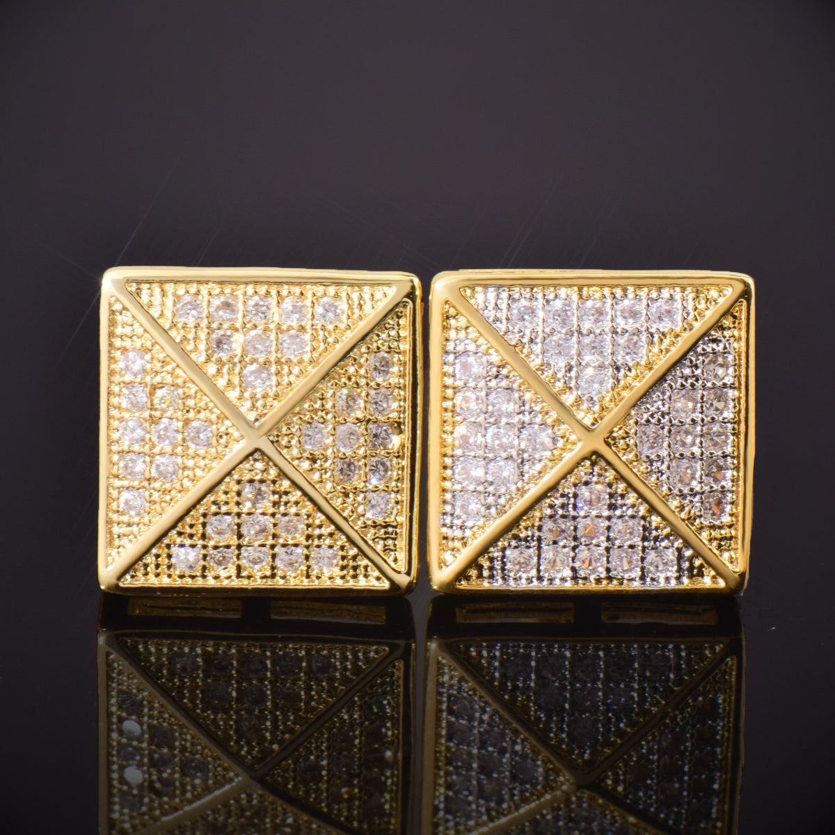 Iced Out Square Stud Earrings for Men Unisex Hip Hop Style product image