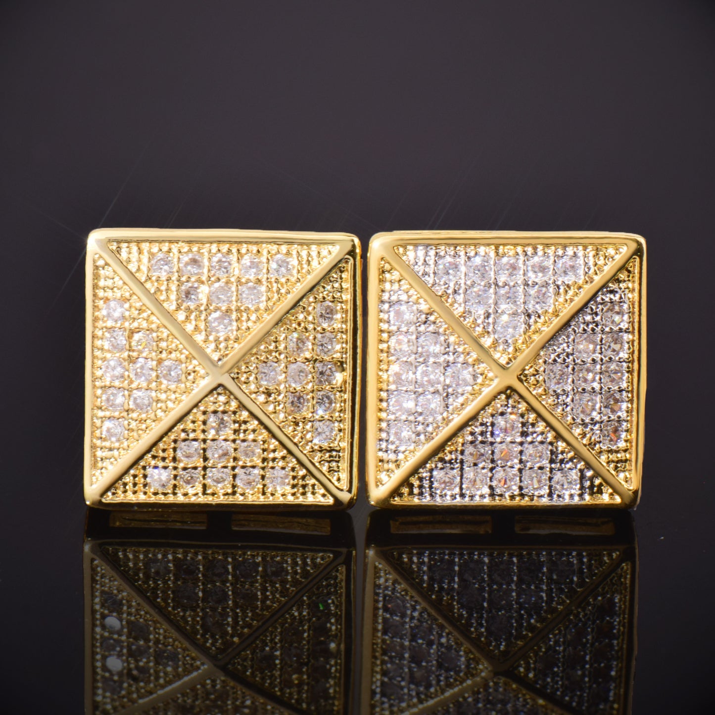 Iced Out Square Stud Earrings for Men Unisex Hip Hop Style
