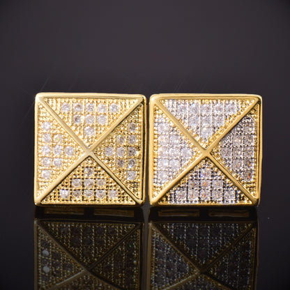 Iced Out Square Stud Earrings for Men Unisex Hip Hop Style