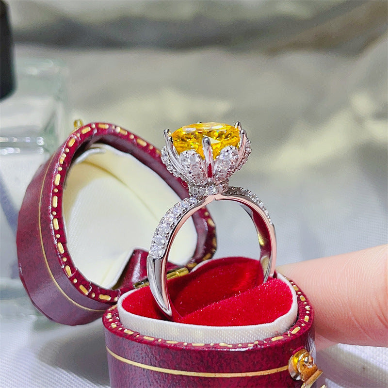 Oval Cut Yellow Moissanite Ring for Women, Pavé Band Engagement Ring, 1 Carat 2 Carat 3 Carat 5 Carat Statement Ring product image