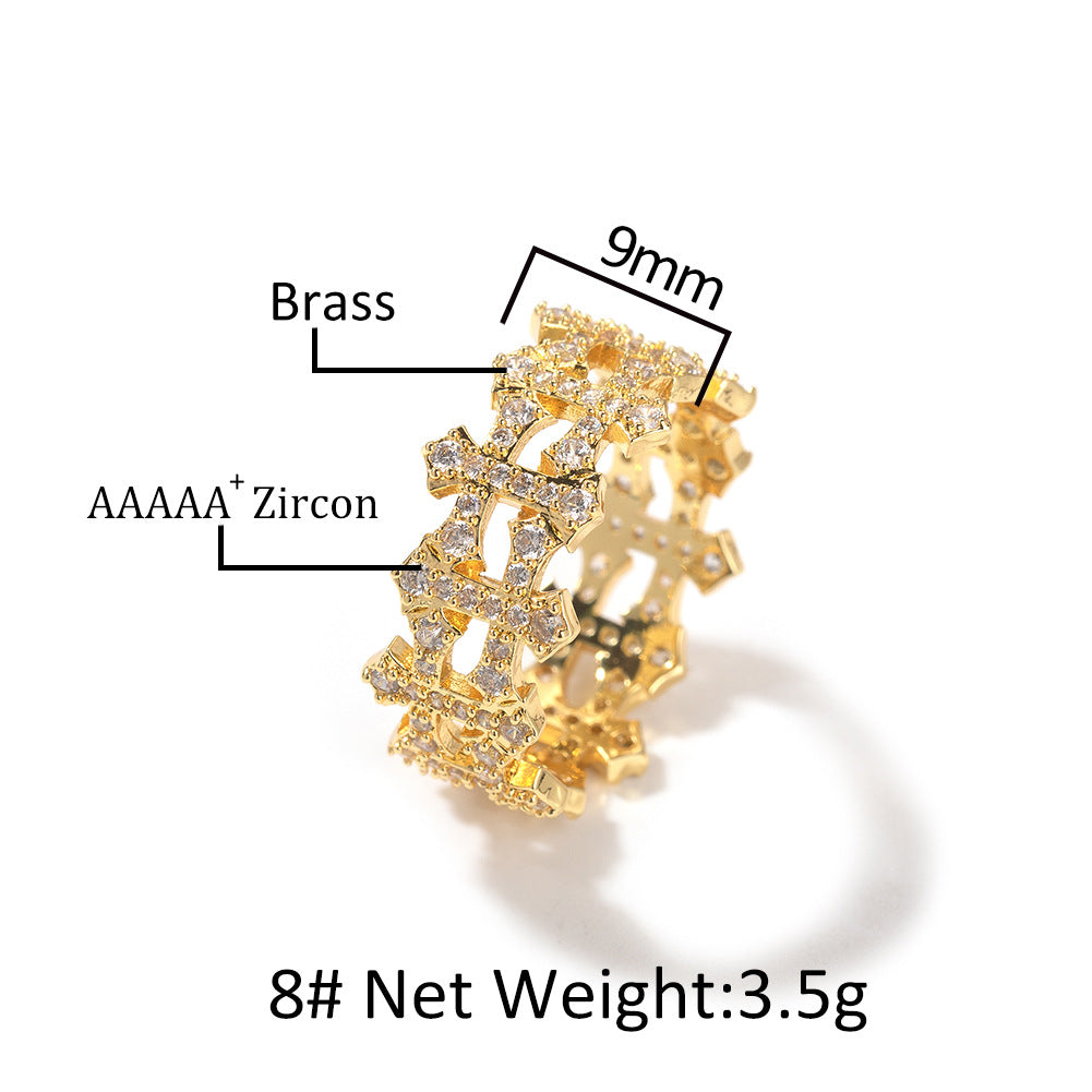 Unisex Cross Cubic Zirconia Statement Ring – Gold, Silver & Rose Gold Stackable Hip Hop Style Ring