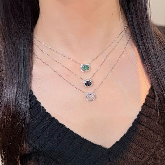 2 Carat Moissanite Pendant Necklace, S925 Silver Snake Chain Halo Pendant, Clear Green Blue alternate product image