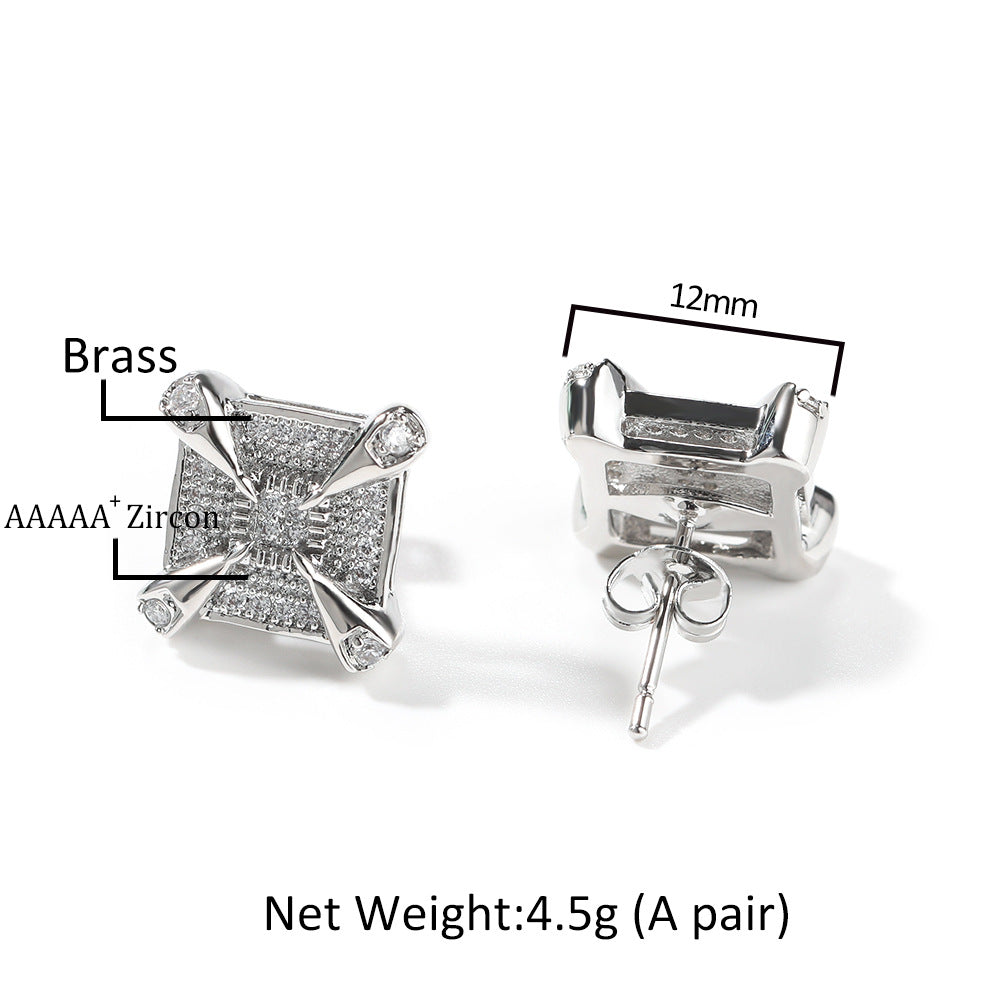 Square Cubic Zirconia Stud Earrings for Women & Men - Hip Hop Statement Earrings in Gold, Silver & Rose Gold product image