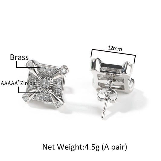 Square Cubic Zirconia Stud Earrings for Women & Men - Hip Hop Statement Earrings in Gold, Silver & Rose Gold