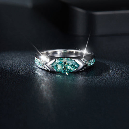 Marquise Blue-Green Moissanite Ring in Sterling Silver, Unisex Engagement Ring alternate product image
