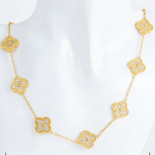 Stainless Steel Clover Chain Necklace for Women, Gold Plated 10 Motif Statement Necklace, Adjustable 15MM Floral Link Jewelry