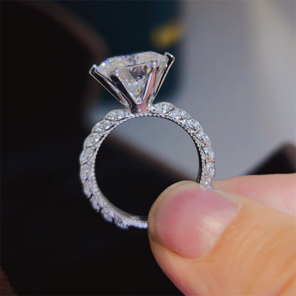 5 Carat Moissanite Ring for Women, Round Solitaire Six-Prong Engagement Ring