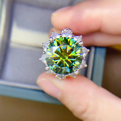 Green Moissanite Halo Ring for Women, Geometric U Shape Engagement Ring, 3 Carat and 10 Carat Statement Ring