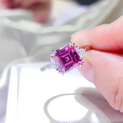3 Carat Asscher Cut Three Stone Moissanite Ring for Women, Colored Engagement Ring, Promise Ring