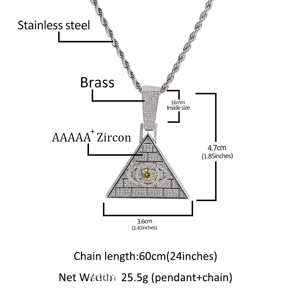 Iced Triangle Eye Pendant Necklace for Women - Cubic Zirconia Statement Chain in Gold or Silver product image