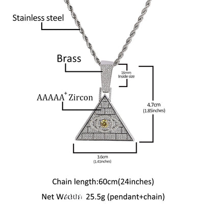 Iced Triangle Eye Pendant Necklace for Women - Cubic Zirconia Statement Chain in Gold or Silver