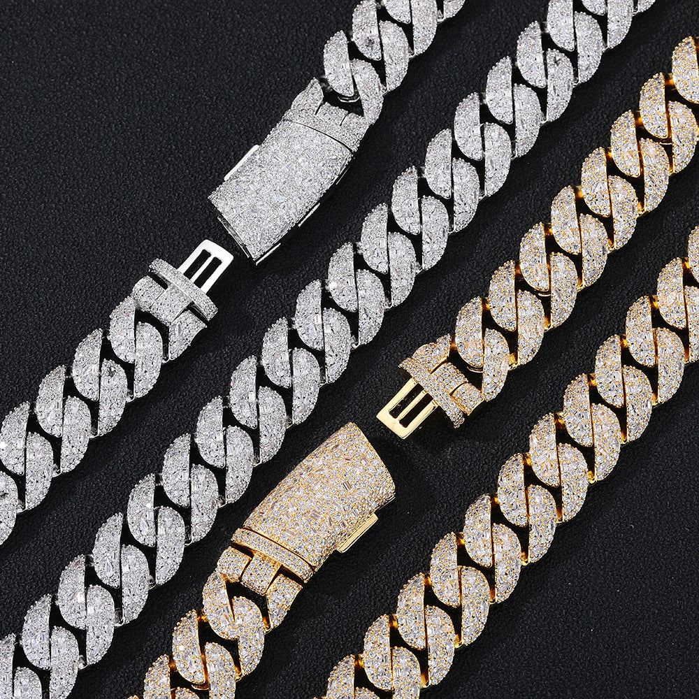 16mm Iced Out Cuban Link Chain Necklace Bracelet, Zircon Hip Hop Jewelry