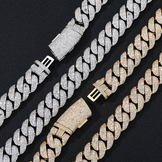 16mm Iced Out Cuban Link Chain Necklace Bracelet, Zircon Hip Hop Jewelry