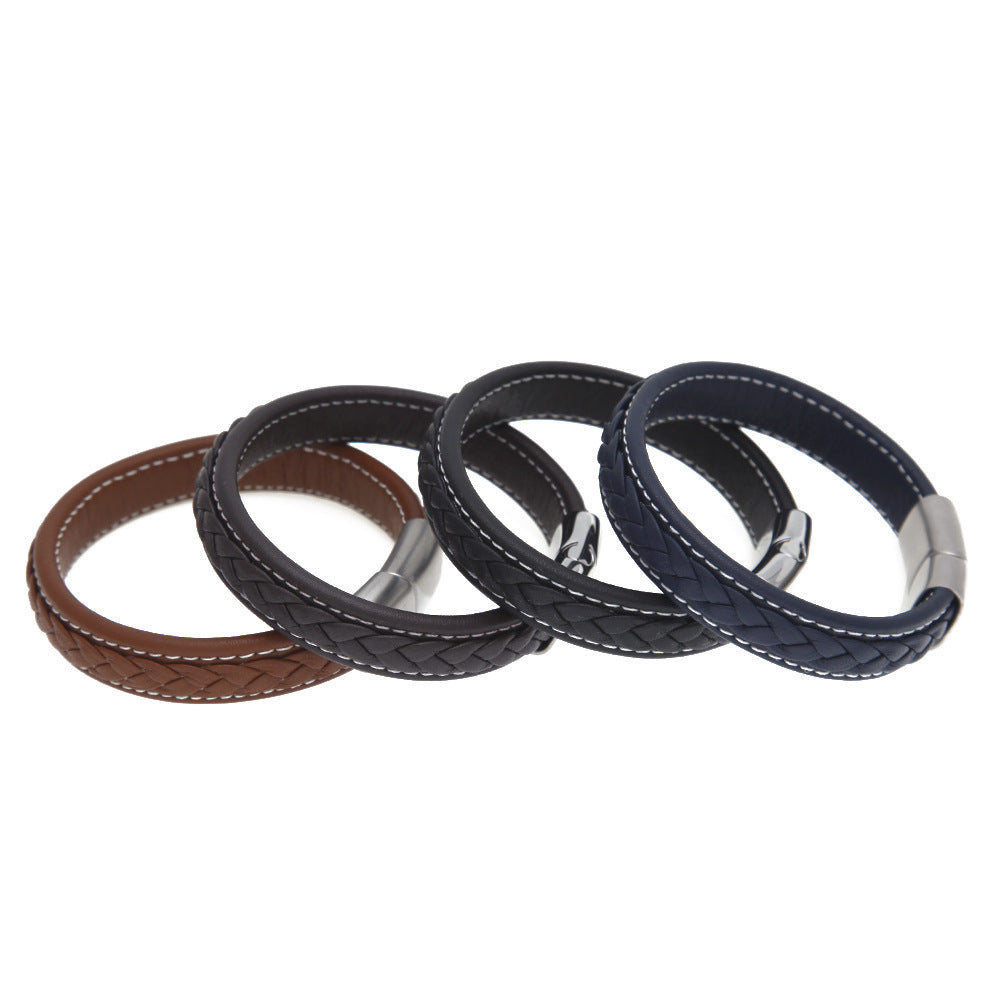 Braided Leather Bracelet for Men and Women – Trendy Statement Cuff Bangle with Magnetic Clasp product image
