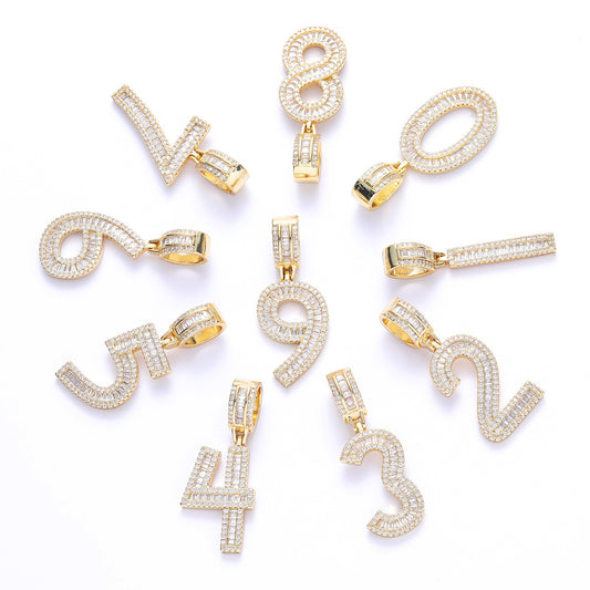 Hip Hop Minimalist Number Iced Link Cubic Zirconia Pendant Necklace for Men and Women