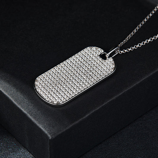 VVS Moissanite Rectangle Pendant Necklace, Paved Dog Tag Chain alternate product image
