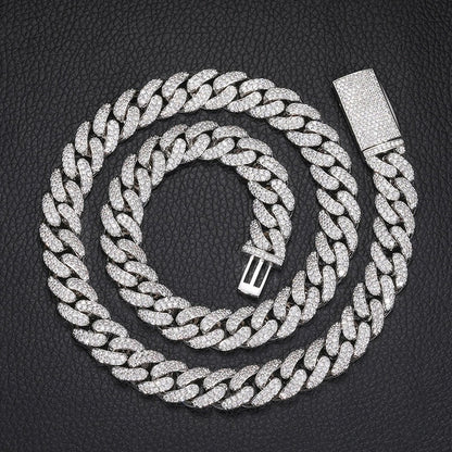 12mm Iced Out Double Row Cubic Zirconia Cuban Link Chain Necklace Bracelet Unisex Hip Hop Jewelry