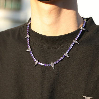 Unisex Black Cubic Zirconia Arrow Chain Necklace Hip Hop Statement Pendant Chain