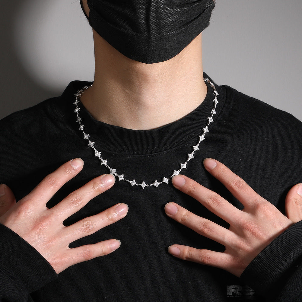 Iced Geometric Spike Chain Necklace Bracelet for Men, Gold Plated or Silver Plated Cubic Zirconia Statement Jewelry product image