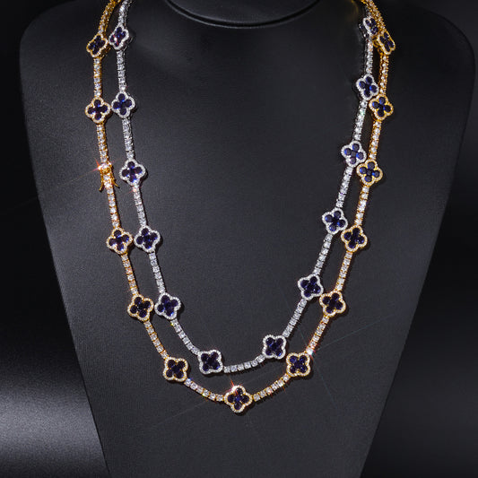 Blue Clover CZ Tennis Hip Hop Necklace with Copper Base - CHA362 alternate product image