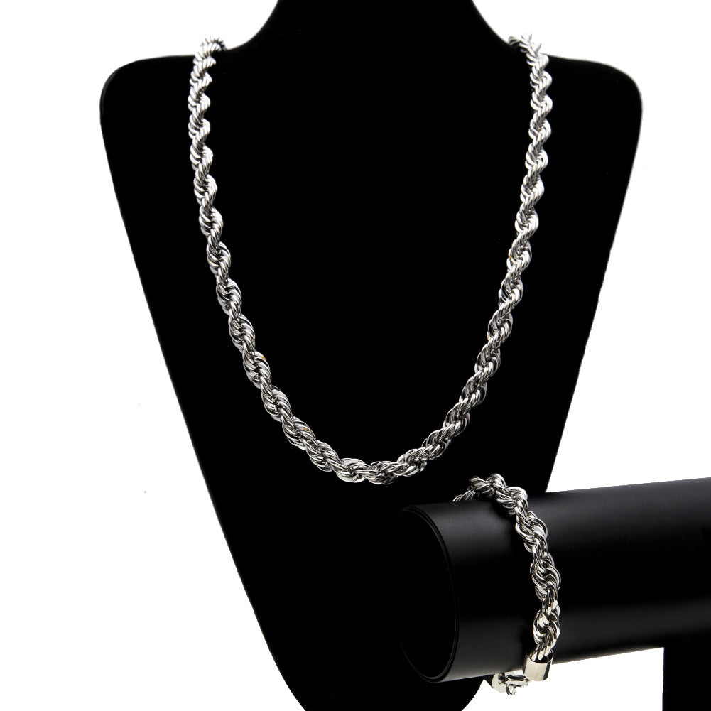 Twisted Rope Chain Necklace and Bracelet Set for Women & Men – Gold Plated or Silver Plated Statement Jewelry