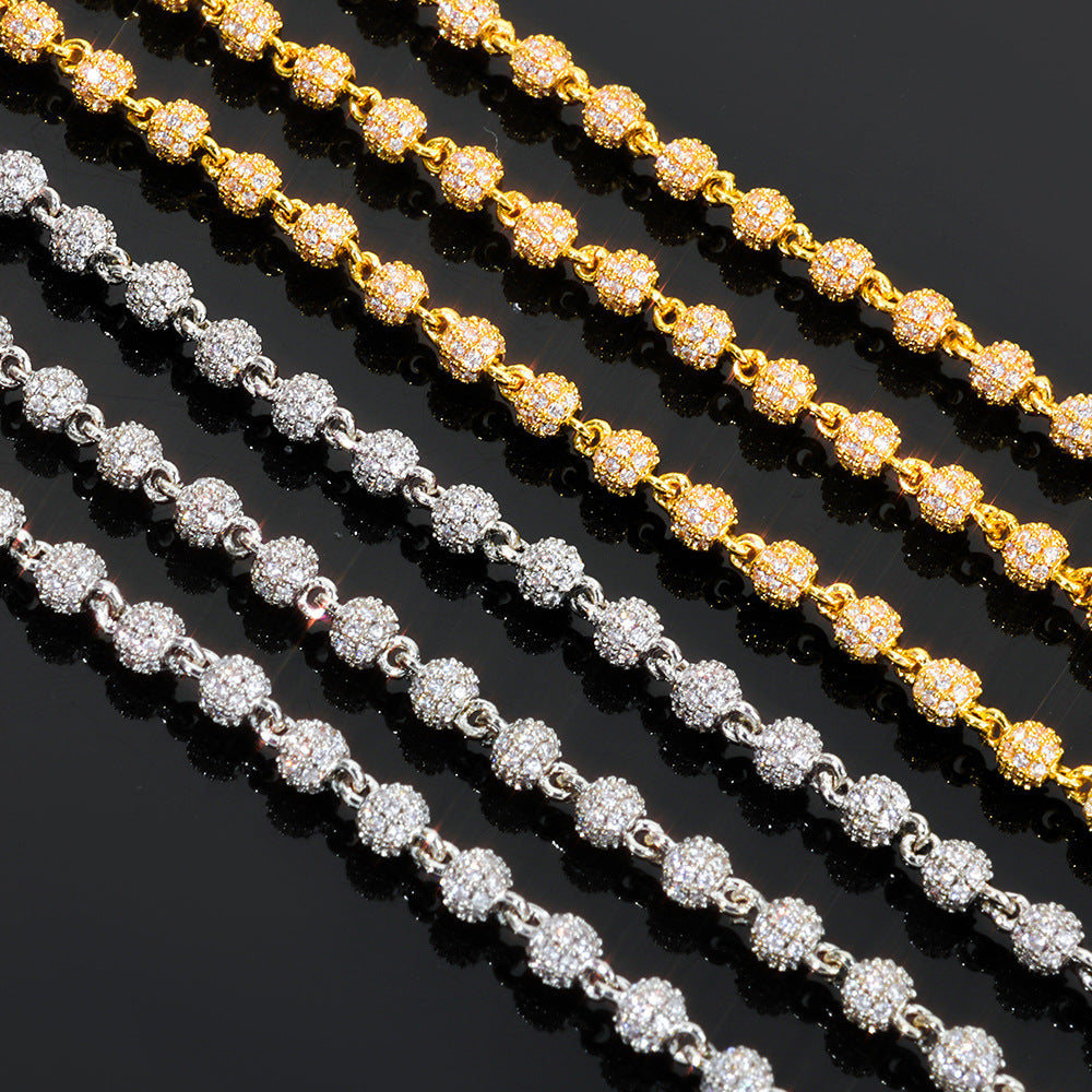 4 mm Round Cluster CZ Bead Link Hip Hop Necklace with Copper Base - CHA385 product image