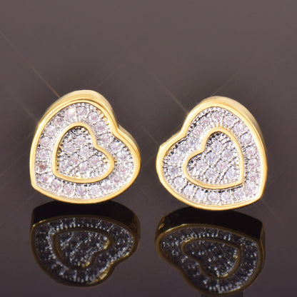 Unisex Iced Heart Stud Earrings Gift