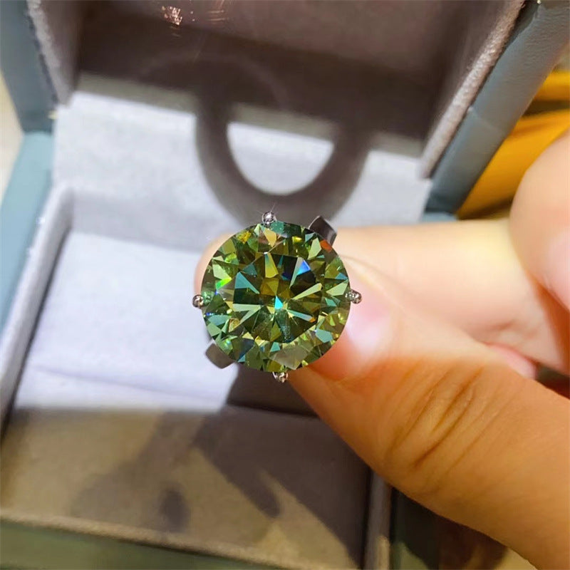 Green Round Cut Moissanite Ring for Women, Solitaire Engagement Ring, 1 Carat 5 Carat 10 Carat product image