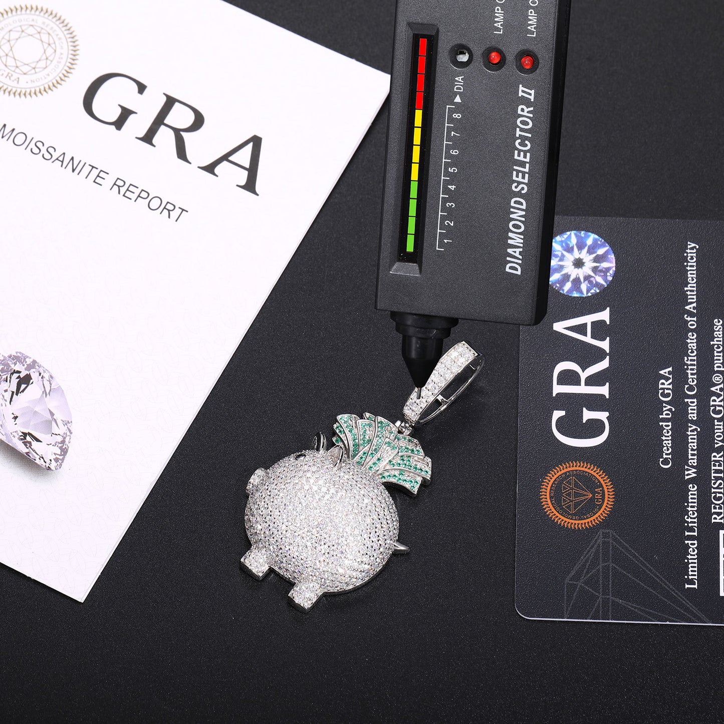 925 Silver Moissanite Iced Out Pig Money Pendant Necklace product image