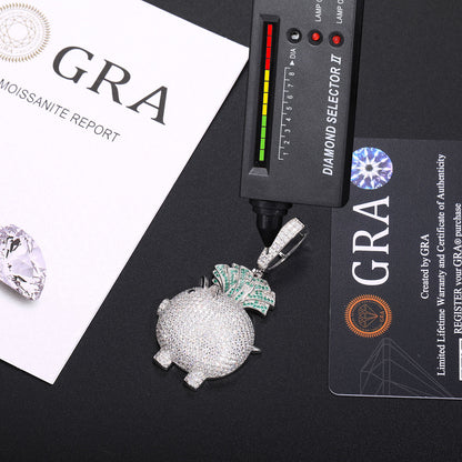 925 Silver Moissanite Iced Out Pig Money Pendant Necklace