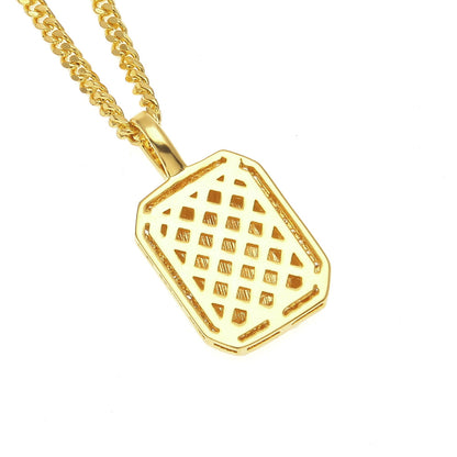 Iced Out Rectangle Pendant Necklace with 24 Inch Cuban Chain for Women and Men