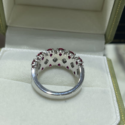 925 Silver Vintage Red Stone Bracelet, Ruby-Tone Wide Band Bangle