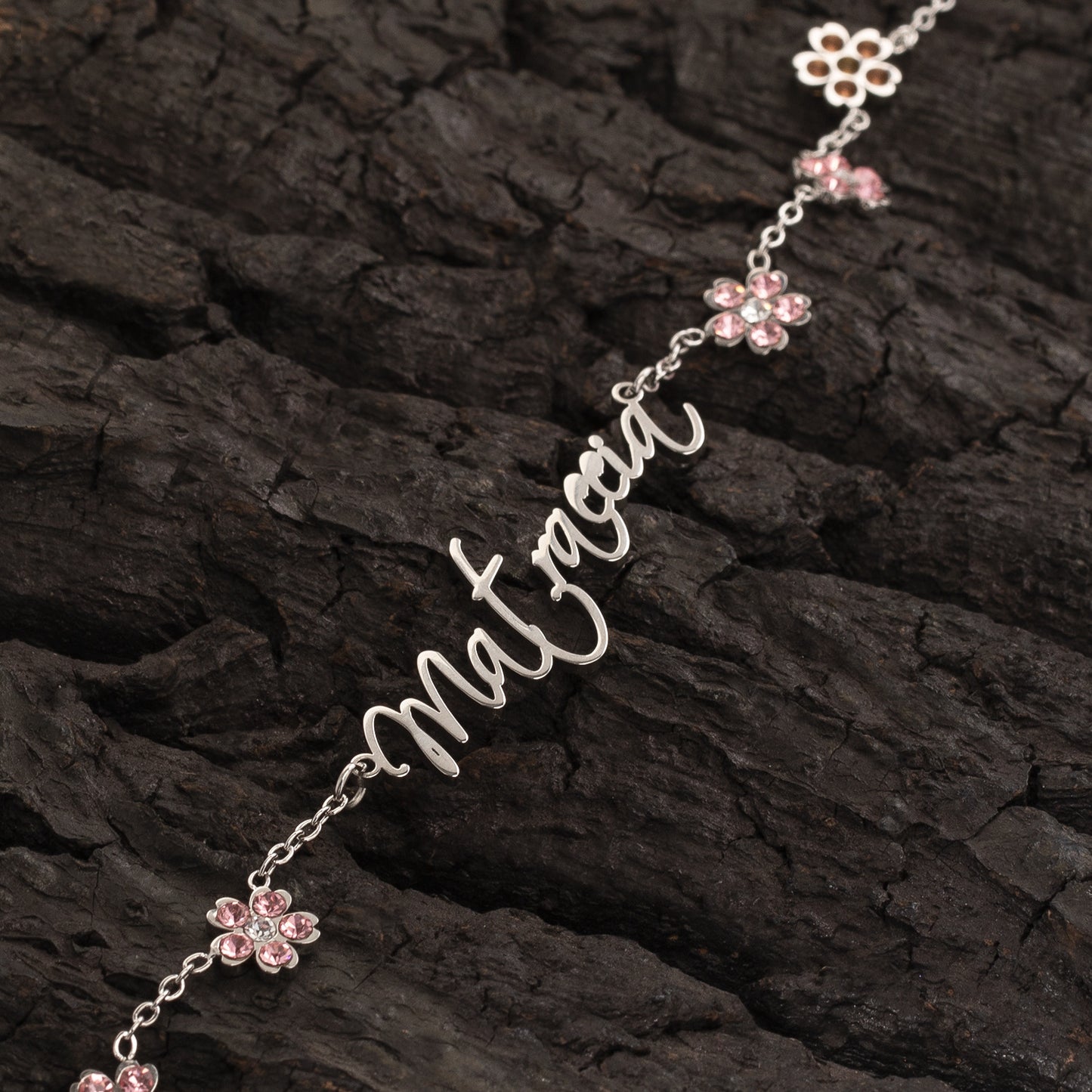 Personalized Letter Flower Necklace for Women, Stainless Steel Diamond Accent Name Pendant Chain in Gold, Silver & Rose Gold