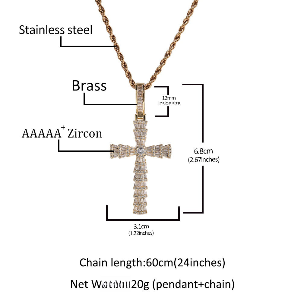 Iced Cross Pendant Necklace with Cubic Zirconia Twisted Chain for Women - Gold Plated or Silver Plated Statement Jewelry