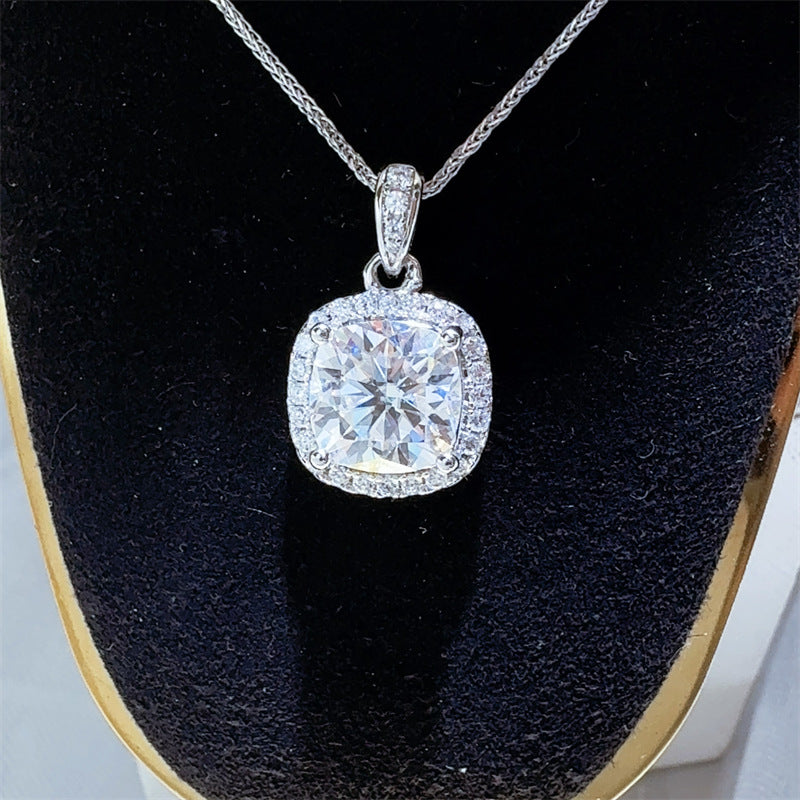 Moissanite Halo Pendant Necklace with Cushion Cut Stone, 1 to 5 Carat Style Gift Necklace product image