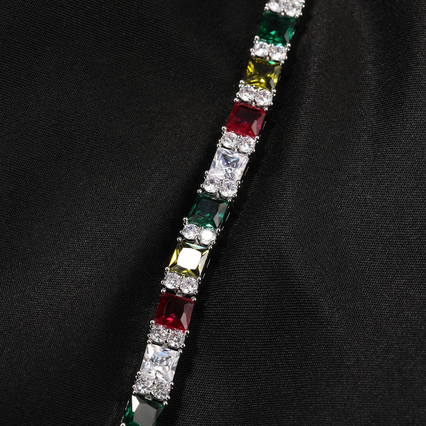 Iced Out Multicolor Cubic Zirconia Chain Bracelet for Women & Men - Trendy Statement Tennis Link Bracelet