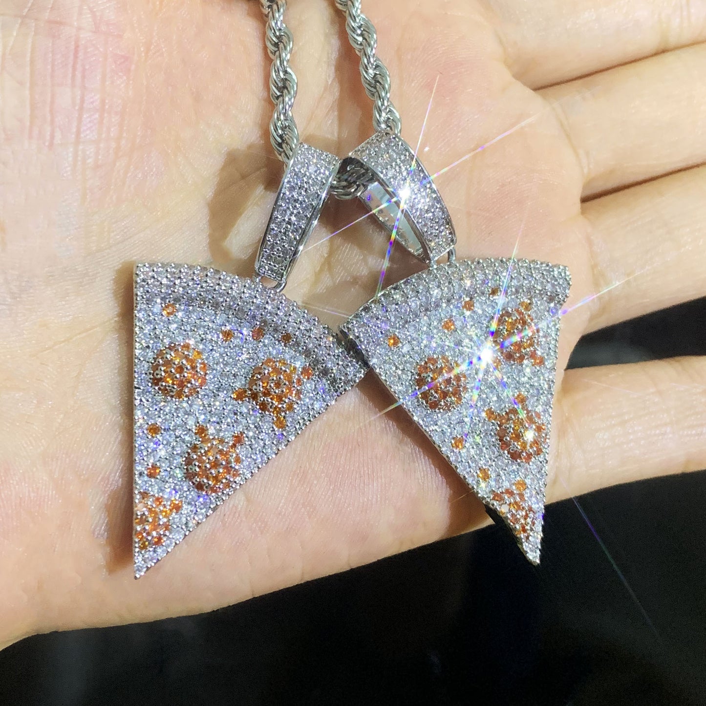 Iced Out Pizza Pendant Necklace